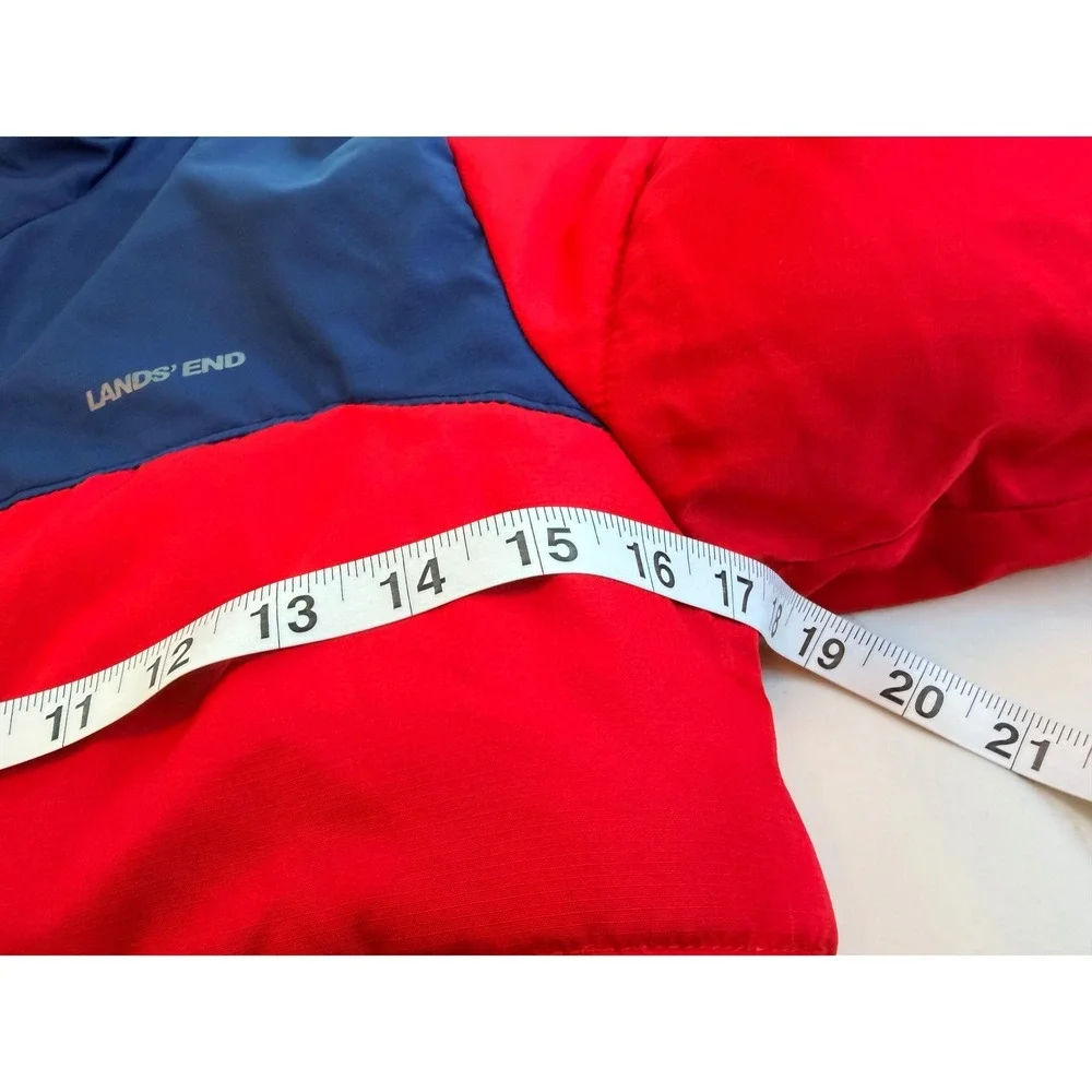 Lands End Boys Red Navy Colorblock Puffer Jacket Hooded Winter Coat XL 18-20